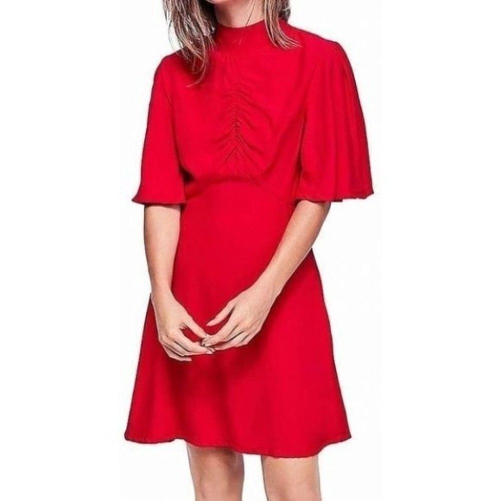 Free People Ruched Mock Neck Fluttered dress size small
